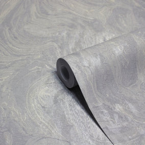Paoletti Luxe Marble Grey Embossed Metallic Vinyl Wallpaper