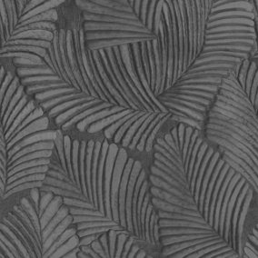 Paoletti Luxe Palmeria Black Botanical Vinyl Wallpaper Sample