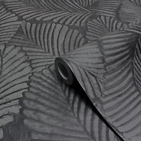 Paoletti Luxe Palmeria Black Botanical Vinyl Wallpaper