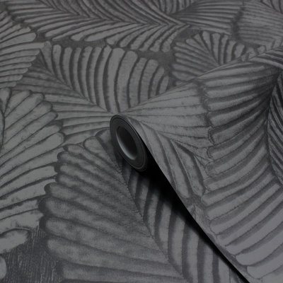 Paoletti Luxe Palmeria Black Botanical Vinyl Wallpaper