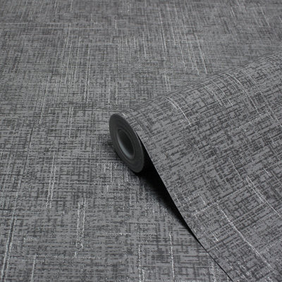 Paoletti Luxe Serafina Charcoal Grey Embossed Metallic Vinyl Wallpaper