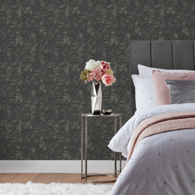 Paoletti Luxe Symphony Black Embossed Metallic Vinyl Wallpaper