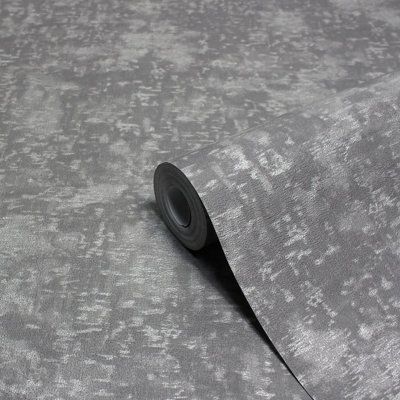 Paoletti Luxe Symphony Charcoal Grey Embossed Metallic Vinyl Wallpaper