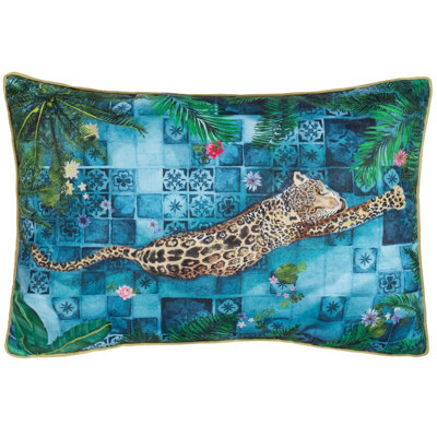 Paoletti Majorelle Leopard Piped Azure Outdoor Polyester Filled Cushion