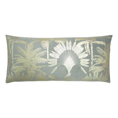 Paoletti Malaysian Palm Foil Printed Velvet Feather Filled Cushion