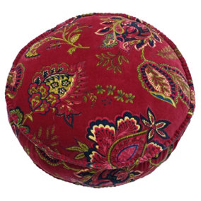 Paoletti Malisa Indian Inspired Soft Velvet Pom Pom Trimmed Round Polyester Filled Cushion
