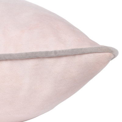 Cuscino Quadrato Riva Paoletti Meridian 55x55 Cm - Velluto Morbido Grigio E Rosa Cipria Con Bordo Tubolare A Contrasto - Lavabile In Lavatrice - 3