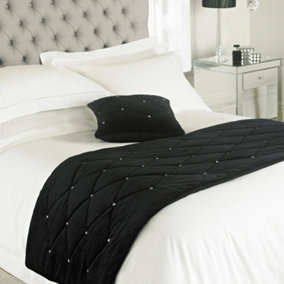 Paoletti New Diamante Embellished Quilted Bed Runner, Black