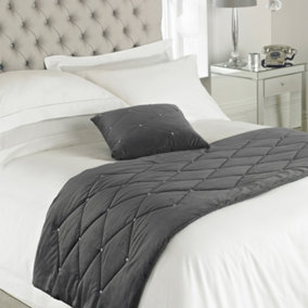 Paoletti New Diamante Embellished Quilted Bed Runner, Pewter