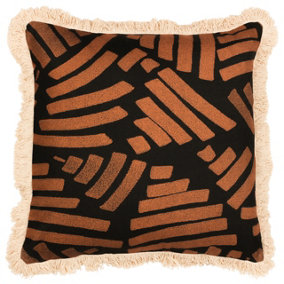 Paoletti Oromo Printed Geometric Fringed Polyester Filled Cushion
