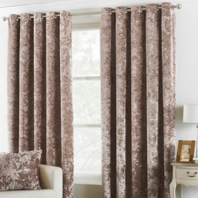 Paoletti Oyster Taupe Verona Crushed Velvet Eyelet Curtain Pair (W) 117cm x (L) 137cm