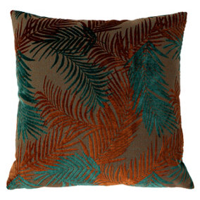 Paoletti Palm Grove Velvet Jacquard Fern Patterned Polyester Filled Cushion