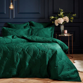 Paoletti Palmeria Quilted Double Duvet Cover Set, Polyester, Emerald