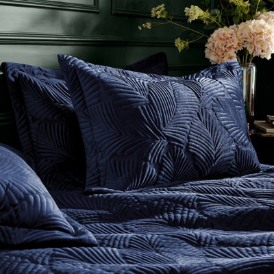 Paoletti Palmeria Quilted Double Duvet Cover Set, Polyester, Navy