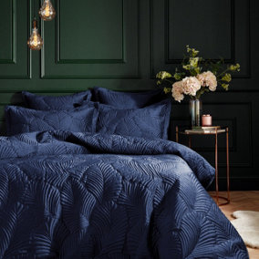 Paoletti Palmeria Quilted King Duvet Cover Set, Polyester, Navy