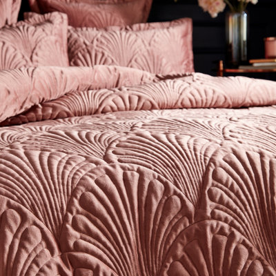 Paoletti Palmeria Quilted Single Duvet Cover Set, Polyester, Blush