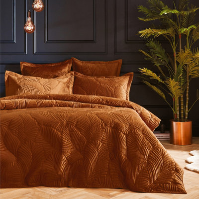 Paoletti Palmeria Quilted Velvet Duvet Cover Set DIY at B&Q