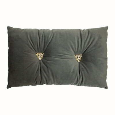 Paoletti Panther Buttoned Velvet Polyester Filled Cushion