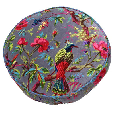 Paoletti Paradise Floral Cotton Velvet Round Cushion Cover