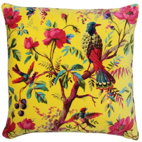 Paoletti Paradise Floral Cotton Velvet Square Feather Filled Cushion