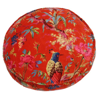 Paoletti Paradise Tropical Velvet Round Polyester Filled Cushion