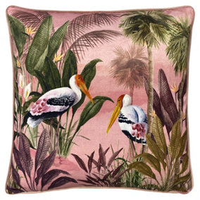 Paoletti Platalea Bird Printed Piped Velvet Reverse Polyester Filled Cushion
