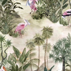 Paoletti Platalea Natural Digitally Printed Tropical Wallpaper Sample