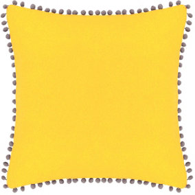 Paoletti Pom Pom Trimmed Velvet Polyester Filled Cushion