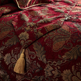 Paoletti Shiraz Floral Jacquard Bed Runner, Burgundy