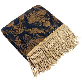 Paoletti Shiraz Traditional Floral Damask Jacquard Fringed Throw