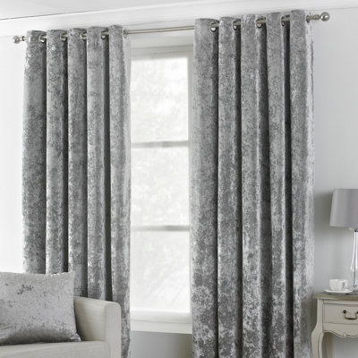 Paoletti Silver Verona Crushed Velvet Eyelet Curtain Pair (W) 168cm x (L) 183cm