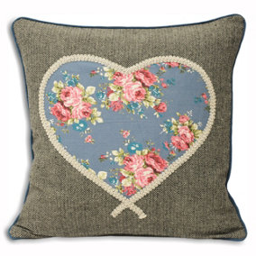 Paoletti Sweet Cottage Heart Floral Embroidered Feather Filled Cushion