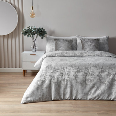 Paoletti Symphony Double Duvet Cover Set, Cotton, Polyester, Silver