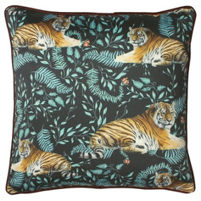 Paoletti Tiwari Tiger Velvet Piped Cushion Cover