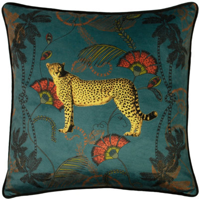 Paoletti Tropical Cheetah Velvet Piped Feather Filled Cushion