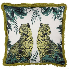 Paoletti Twin Leopard Fringed Polyester Filled Cushion