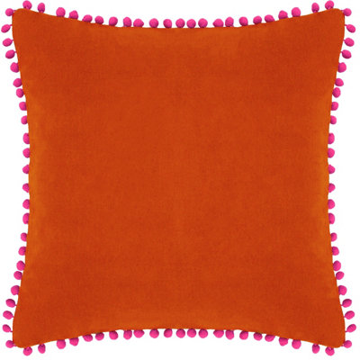 Paoletti Velvet Pom Pom Cotton Velvet Feather Filled Cushion