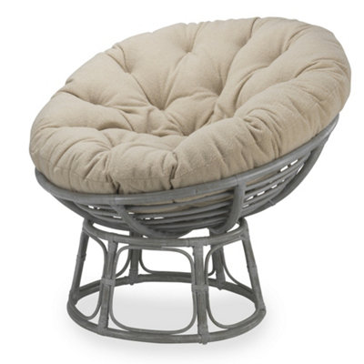 Papasan Chair Indoor in Grey with Boucle Latte Cushion Adjustable