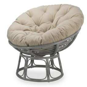 Papasan Chair Indoor in Grey with Boucle Latte Cushion Adjustable Frame