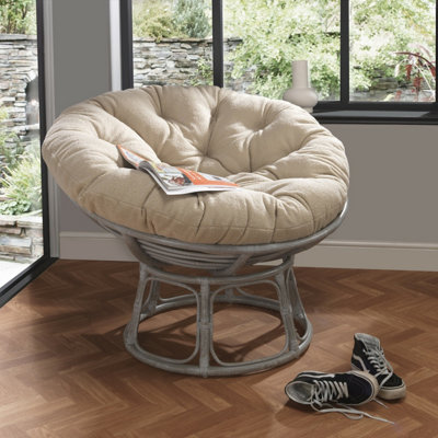 Papasan Chair Indoor in Grey with Boucle Latte Cushion Adjustable