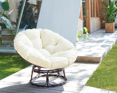 Papasan Moon Chair Outdoor Garden Rattan Padded Seat Cream