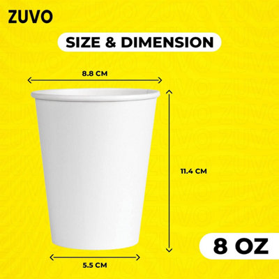 Paper Cups 8oz 100 Pack Single Wall White Disposable Cups for Hot and ...