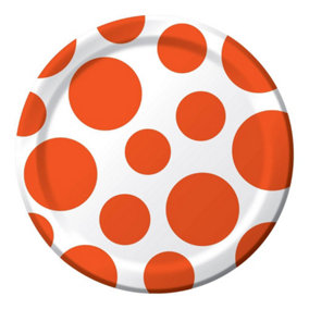 Paper Dotted Celebration Party Plates (Pack of 8) Orange/White (One Size)
