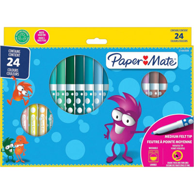 Paper Mate 24 Childrens Felt Tip Pens Colouring Pens Washable Ink 24 ...
