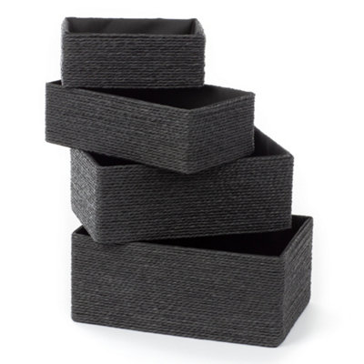 PAPER ROPE WOVEN BASKETS, SET OF 4 - BLACK