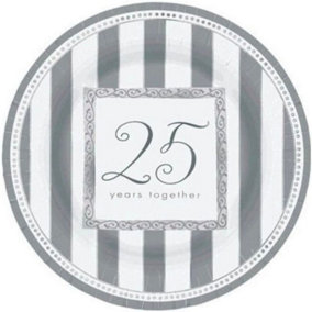 Paper Round 25th Anniversary Party Plates (Pack of 8) Silver/White (One Size)