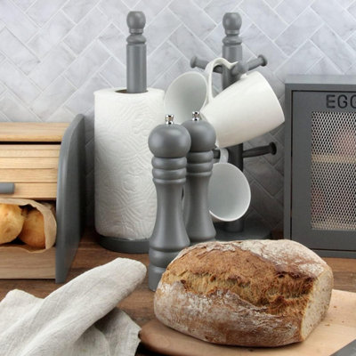 Paper Towel Holder Wooden Tissue Roll Dispenser Rack Pole Grey Standing ...