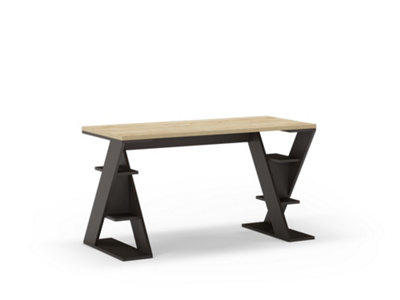 Papillon Desk with Bookshelf Storage Legs Modern Minimalist Workspace Desk  Oak Silky Black 137x75x60 cm