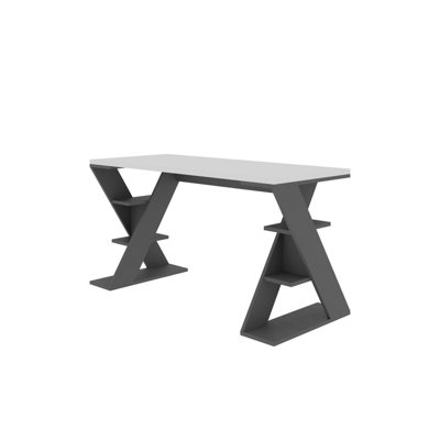 Papillon Desk with Bookshelf Storage Legs Modern Minimalist Workspace Desk White Anthracite Grey 137x75x60 cm