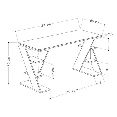 Papillon Desk with Bookshelf Storage Legs Modern Minimalist Workspace Desk White Anthracite Grey 137x75x60 cm